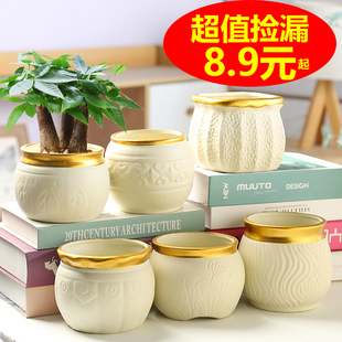 陶瓷花盆北欧家用简约ins风轻奢奶油风蝴蝶兰多肉小花盆栽盆景盆