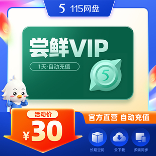 115网盘 1天会员 尝鲜VIP  自动充值到账 专享提速 在线预览