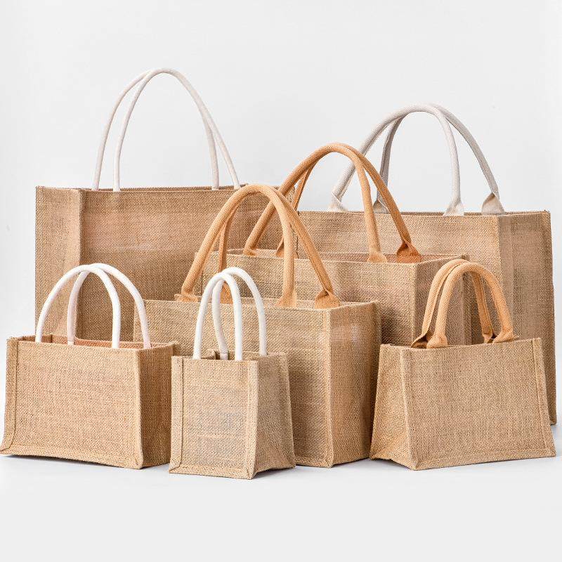 麻布手提袋帆布包黄麻棉麻女士时尚外出A4B5大容量包包便当购物包