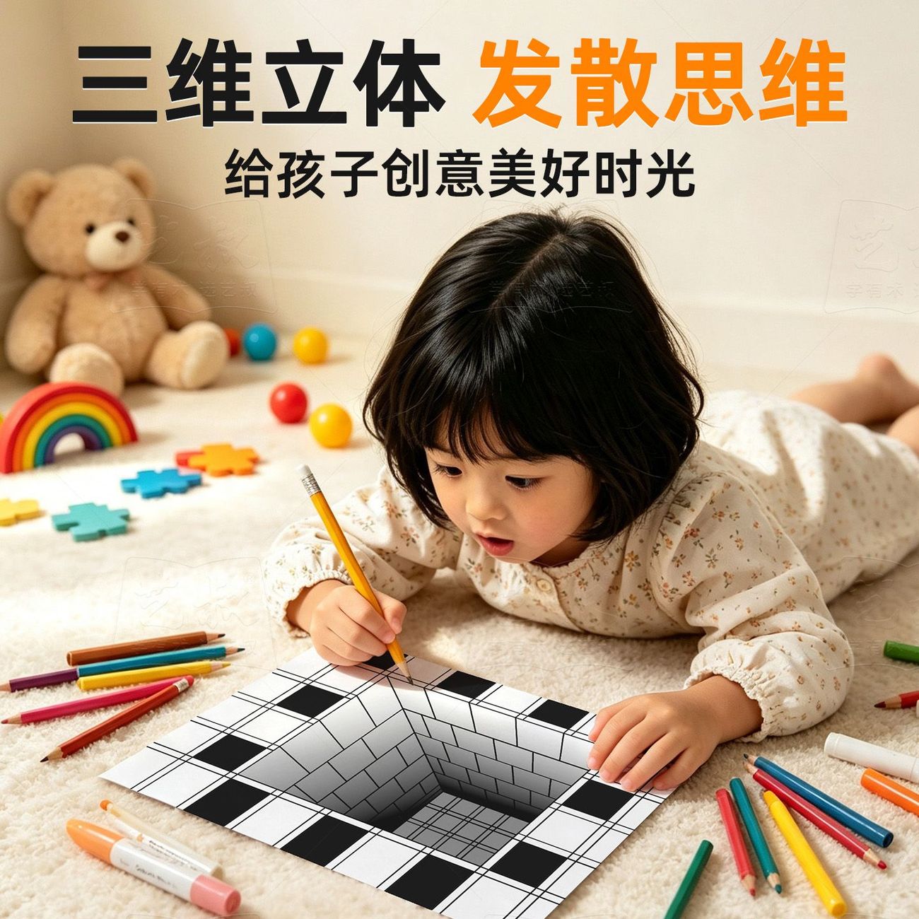 魔法3D立体画儿童益智创意少儿涂鸦激发空间想象力搞怪儿童涂色本