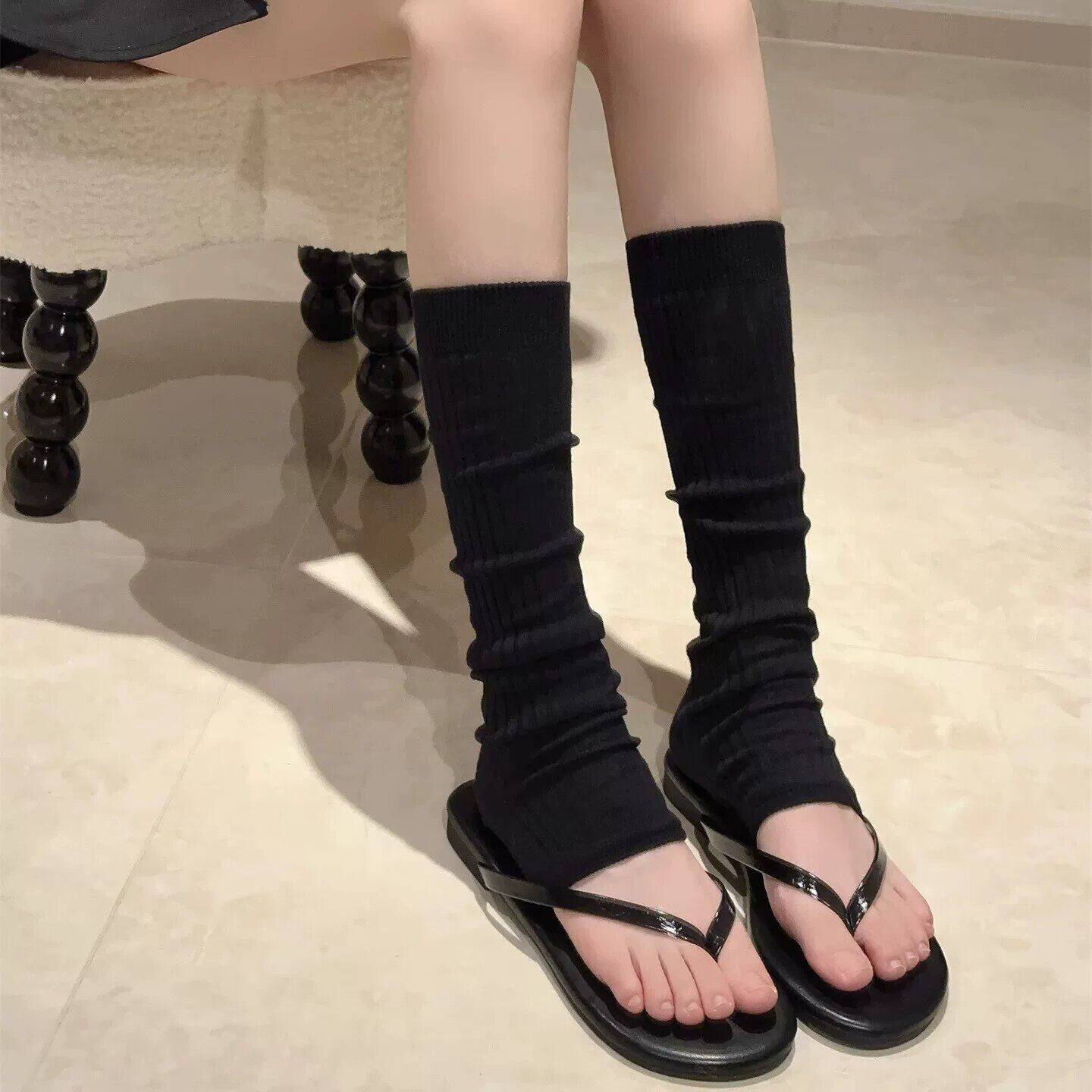 韩版miu薄款露趾踩脚堆堆袜显瘦