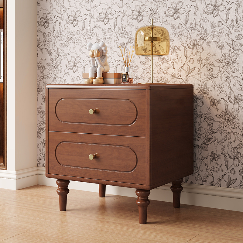 中古风床头柜全实木家用卧室极简美式复古简约现代床边收纳储物柜