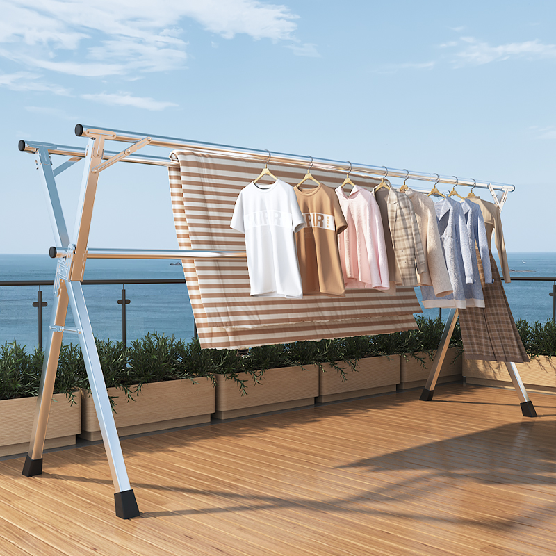 折叠晾衣架落地室内家用卧室阳台不锈钢室外伸缩杆式晾晒被子神器