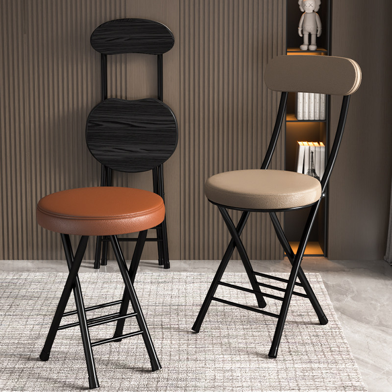 餐椅可折叠简约收纳餐桌椅宿舍电脑椅子摆摊可携式圆凳子家用休闲