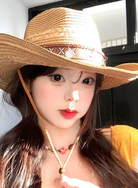 夏季西部牛仔风女大檐遮阳草帽