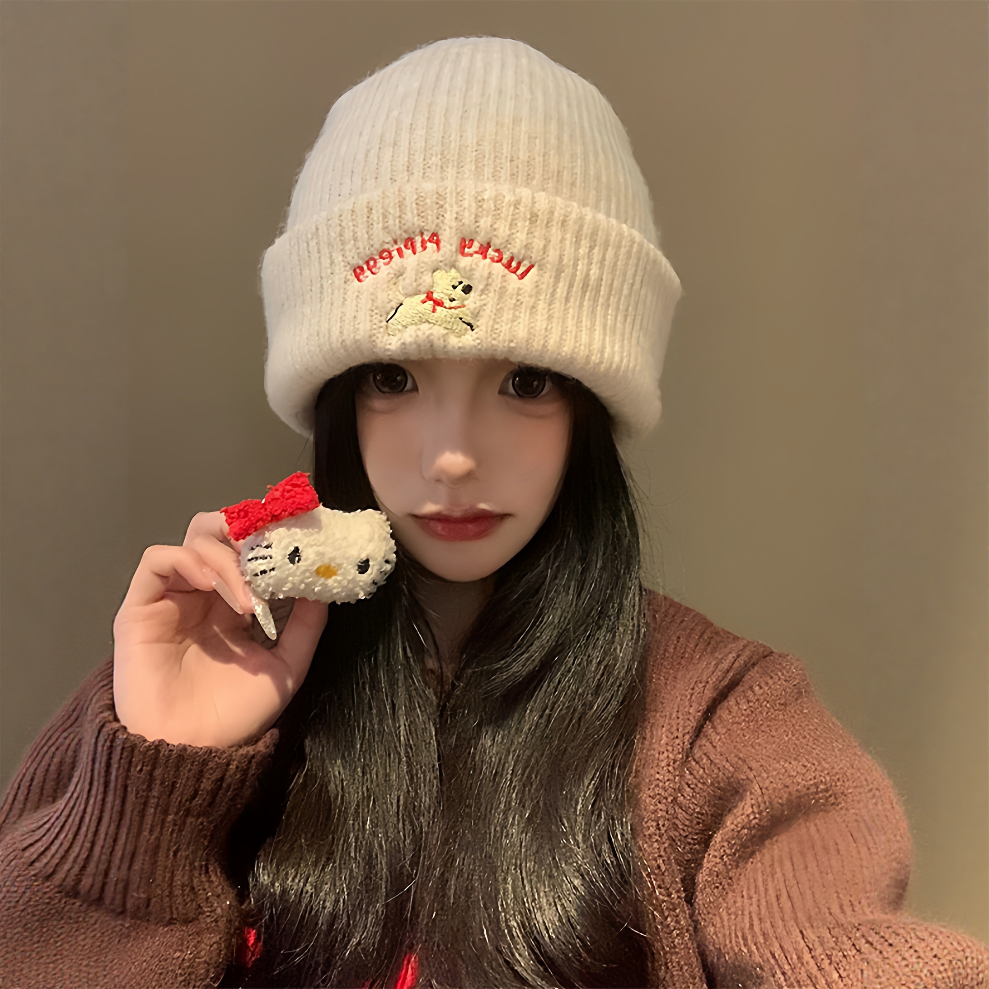 魔小帽可爱小狗刺绣针织毛线帽女新款秋冬季显脸小百搭大头围帽子,服饰配件/皮带/帽子/围巾,帽子,淘宝优惠券,粉丝福利购,淘宝优惠卷