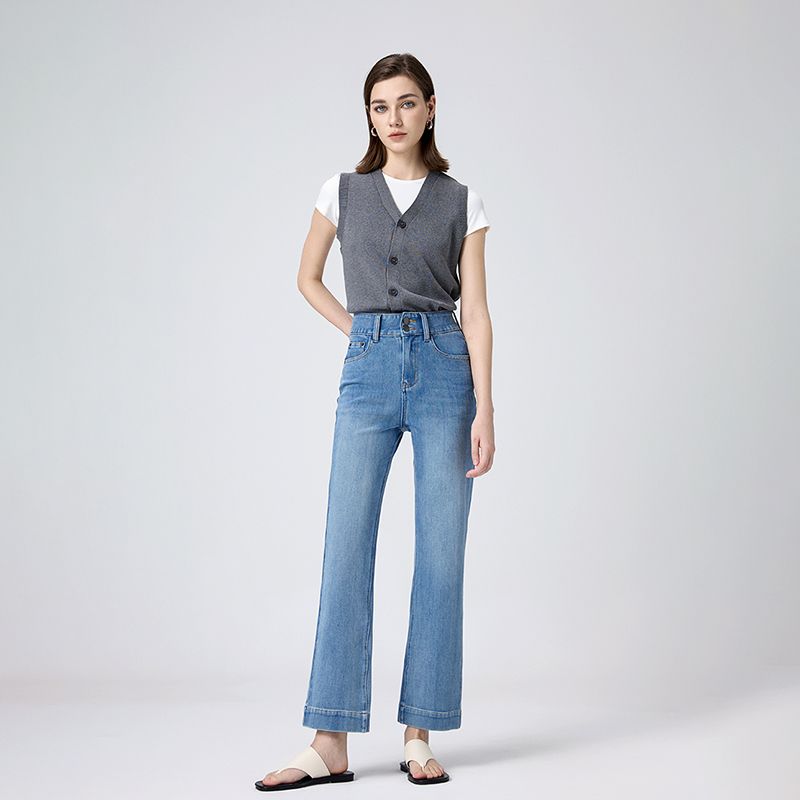 四面弹烟管裤女九分直筒法棍裤