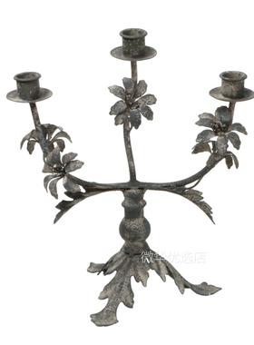 CHICROSE欧式美式乡村覆古做旧三头蜡烛烛台摆件金属铁艺灰蓝色