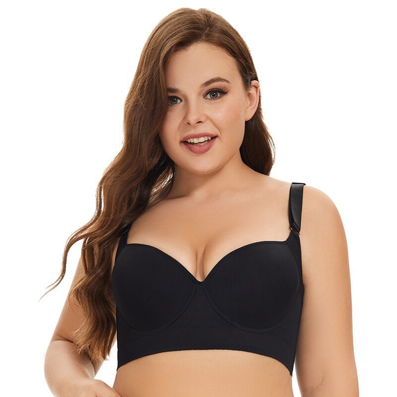 亚马逊爆款外贸光面大码记忆钢圈文胸收副乳深V女胸罩内衣