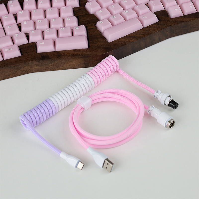 战蛛彩色USB-Type-C灰色键盘航插线客制化机械键盘数据快传输线