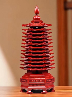 红色桃木质十三层九层文昌塔雕刻摆件实木制13层9层文昌塔工艺品