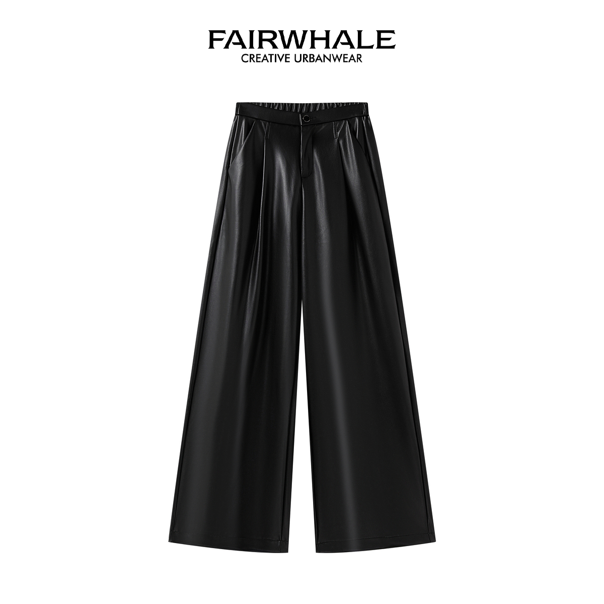 马克华菲复古时尚皮质个性休闲裤秋冬潮流百搭纯色显瘦黑色长裤女