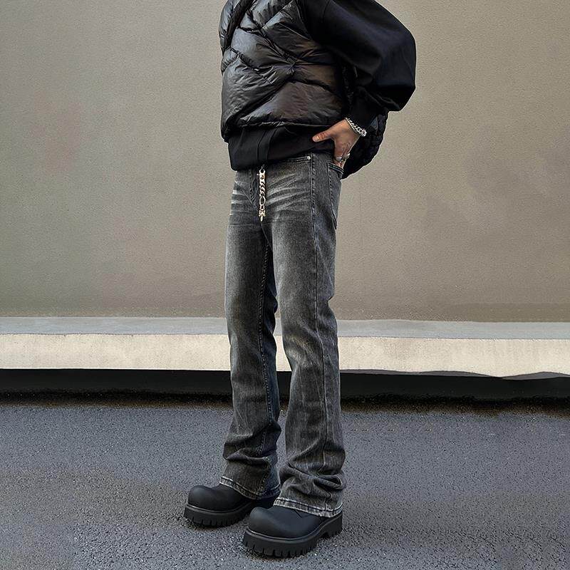 BLAEXIT美式高街水洗黑色牛仔裤男直筒修身弹力微喇cleanfit裤子