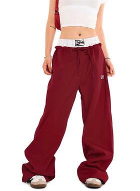 0123Start 双腰头拼接假两件运动裤男女宽松直筒嘻哈休闲工装裤潮