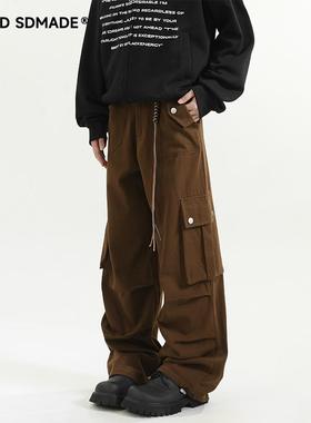 SOLIDSDMADE 美拉德棕色伞兵工装裤男秋冬美式高街休闲宽松直筒裤