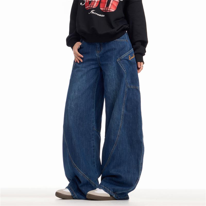 ONLPP秋季美式复古设计感大口袋弯刀牛仔裤女辣妹拖地阔腿裤子潮