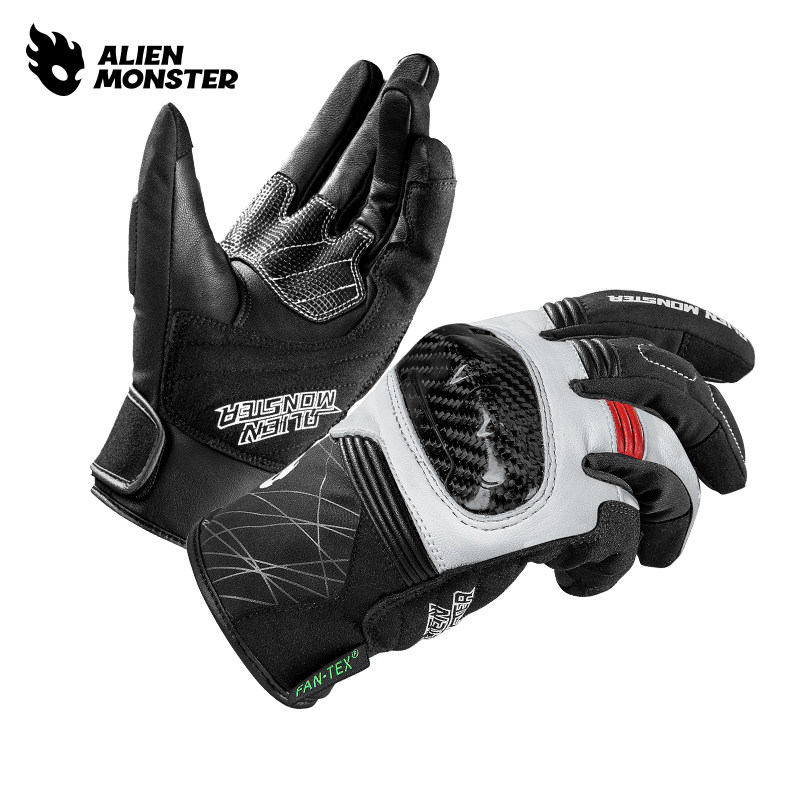 外星怪黑海摩托车手套冬季防水碳纤维真皮机车装备男骑行防风保暖