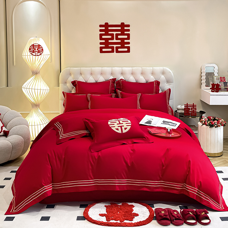 结婚床上磨毛四件套婚亲肤轻奢