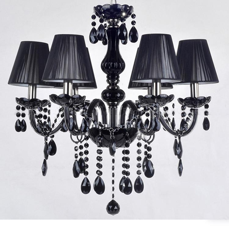 布艺黑色8头水晶吊灯蜡烛灯适合展厅酒店客房灯休闲娱乐场所