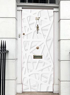 尚易仿3D门贴个性白色几何抽象多边形木门翻新墙贴F241家居防水