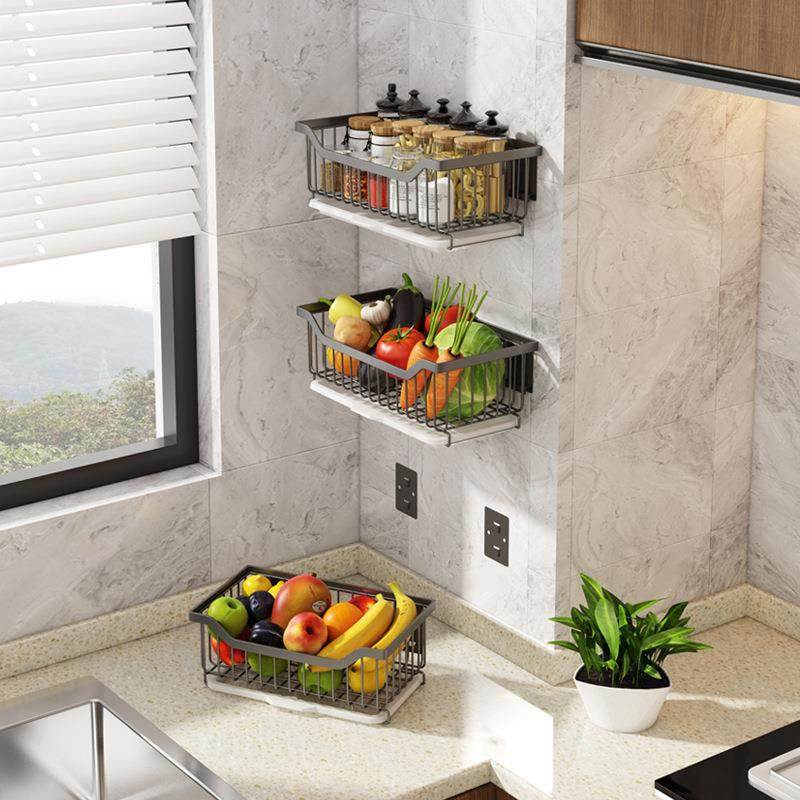 厨房菜篮子置物架免打孔壁挂蔬菜水果收纳架果蔬篮架子沥水收纳筐,厨房/烹饪用具,抹布架/厨房清洁收纳架,淘宝优惠券,粉丝福利购,淘宝优惠卷