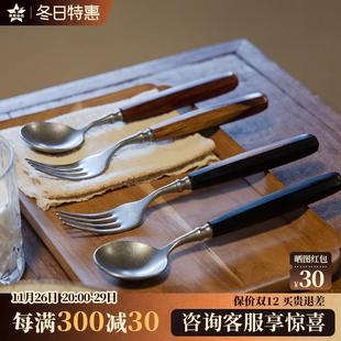 铁娃公社木作勺子手工黑檀木勺子饭勺家用不锈钢汤勺叉子