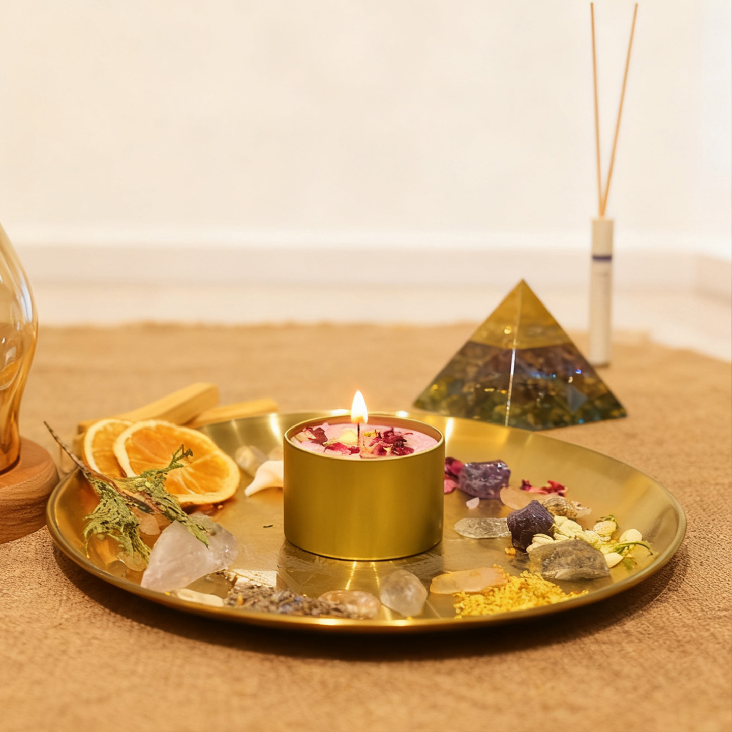 愈见猫桃花缘80gDIY手工草本植物香薰蜡烛粉水晶蜡烛