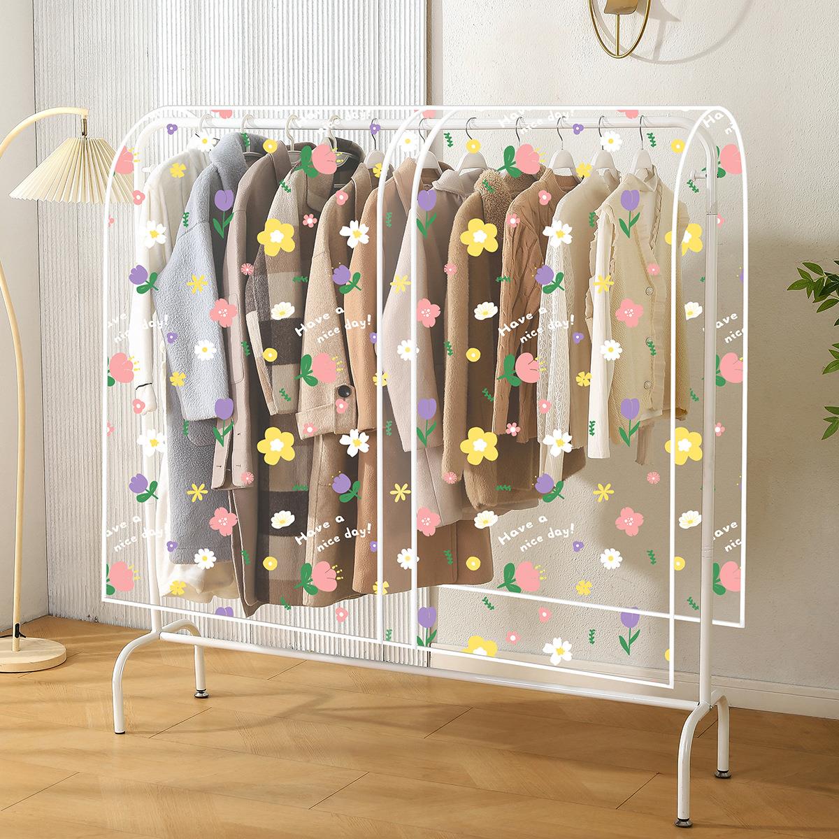 简易落地衣架防尘罩双杆晾衣架