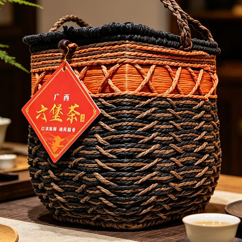 【官方】广西梧州特产陈年正品六堡茶黑茶箩筐礼盒装茶厂茶叶500g