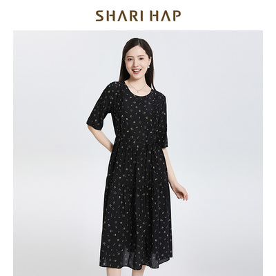 SHARI HAP莎瑞真丝碎花连衣裙女中长款2025夏季新款桑蚕丝裙子