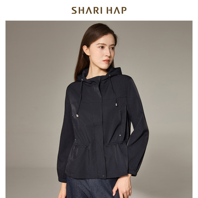 SHARI HAP莎瑞连帽风衣外套女短款2026春装新款洋气显瘦宽松大码