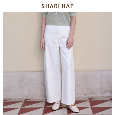 SHARI HAP白色立体花休闲牛仔阔腿裤长裤洋气百搭夏季新款裤子女
