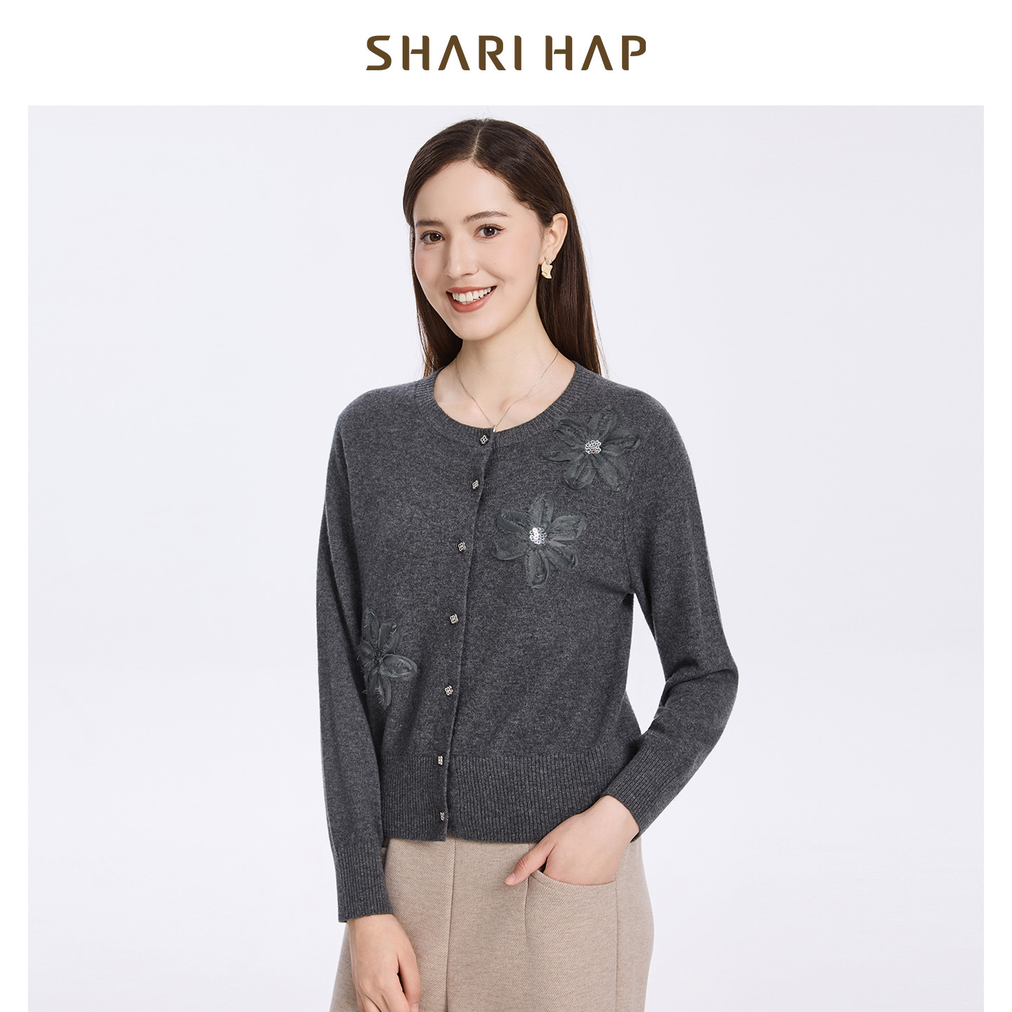 【100羊毛】SHARI HAP羊毛衫女2025秋冬新款针织开衫