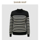 HAP莎瑞半高领针织条纹打底衫 洋气减龄冬装 新款 SHARI 羊毛衫 百搭