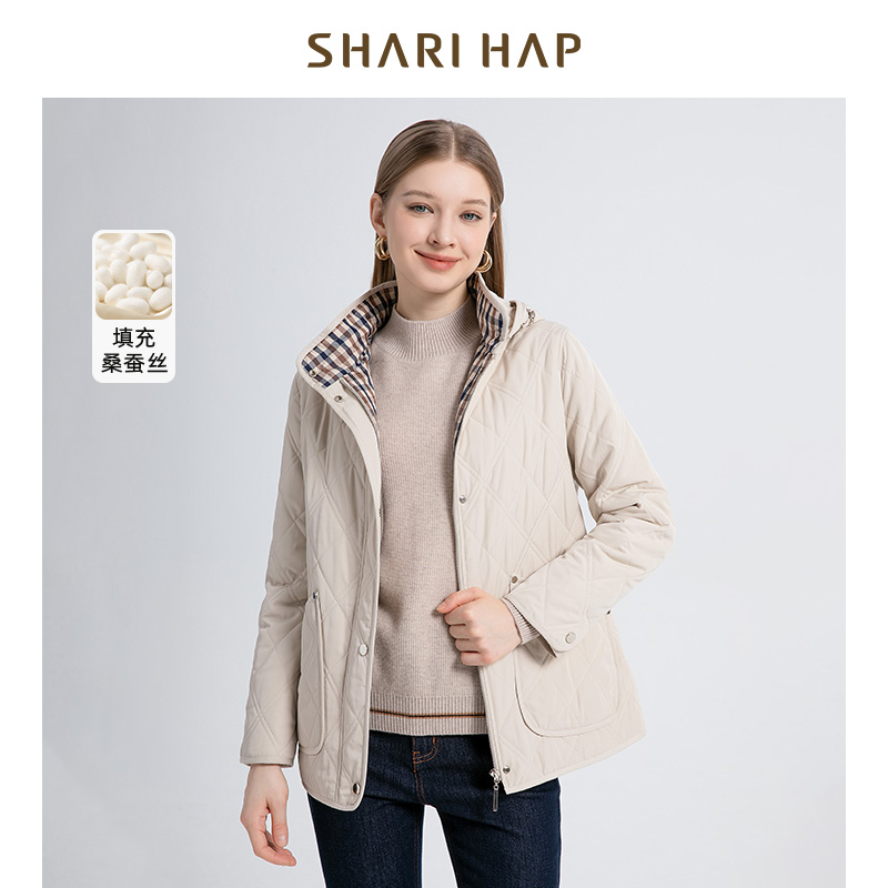 SHARI HAP莎瑞蚕丝棉服秋冬新款连帽保暖外套高端