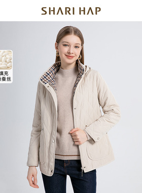 SHARI HAP莎瑞蚕丝棉服秋冬新款连帽保暖外套高端