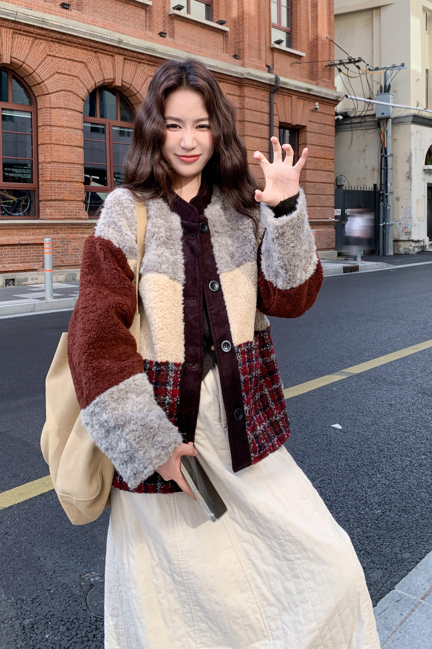 撞色拼接毛绒外套女款2025新款入冬独特超好看流浪风夹棉加厚棉袄,女装棉衣/棉服,2C211