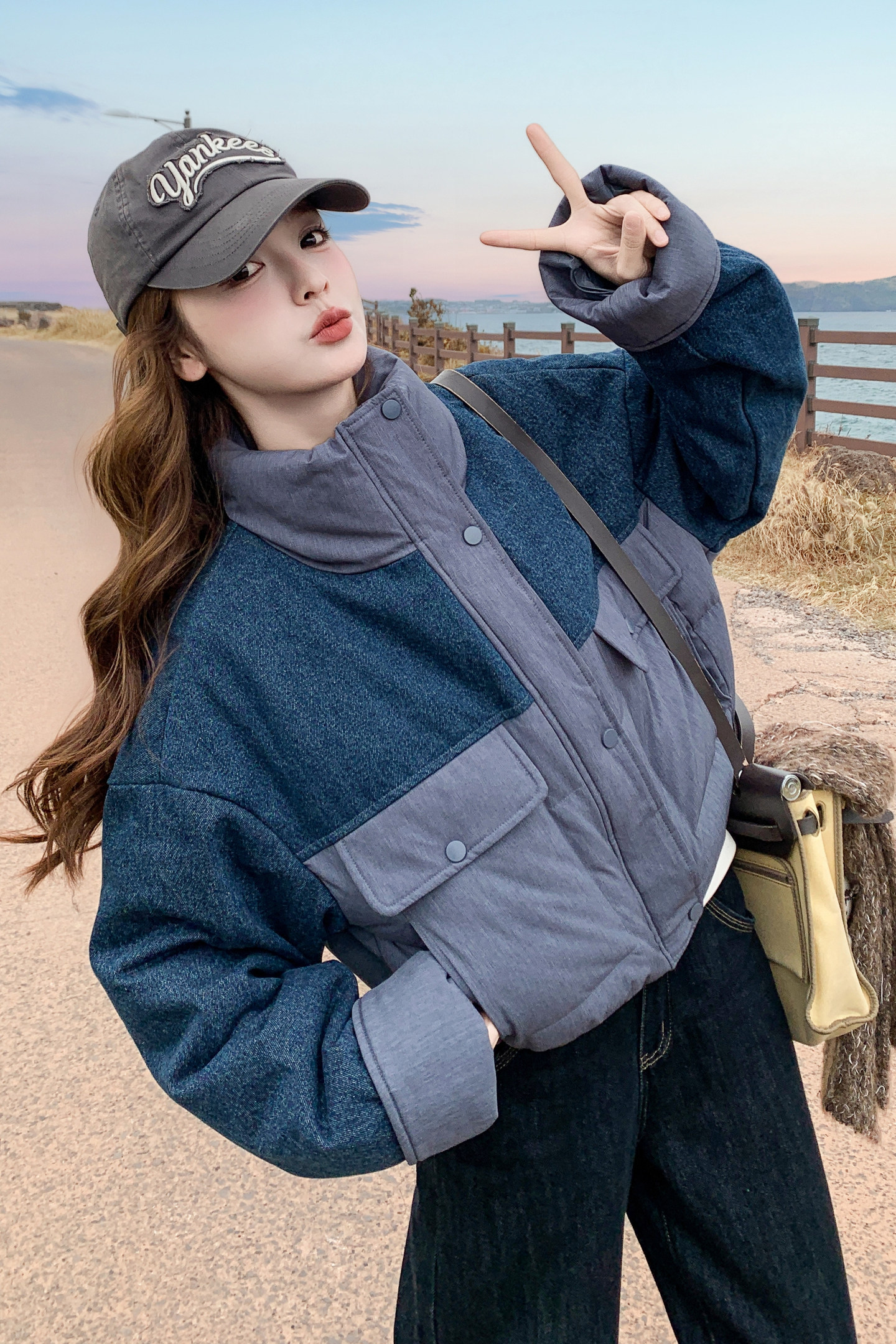 牛仔拼接90绒羽绒服2C211-159-P285控418,女装羽绒服,2C211
