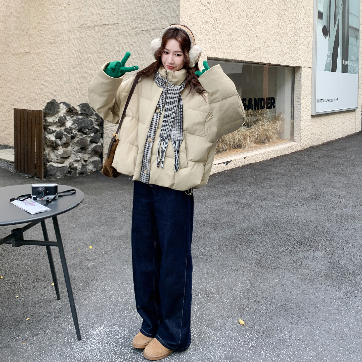 新品格子围巾设计感90绒羽绒服2C211-129-P305控448,女装羽绒服,2C211