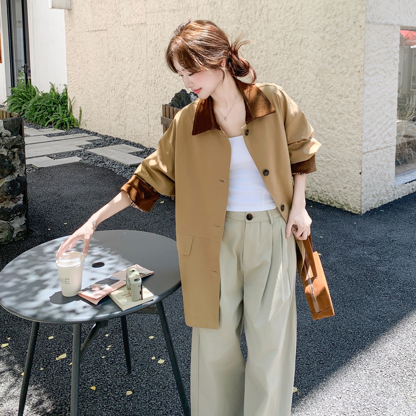 卡其色韩系撞色中长款宽松oversize百搭经典风衣外套2025年秋季女图片