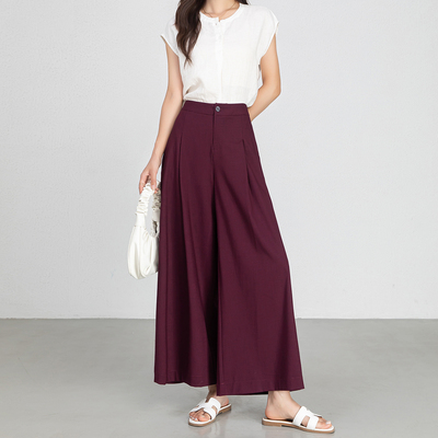 垂感裙裤女亚麻休闲高腰阔腿裤