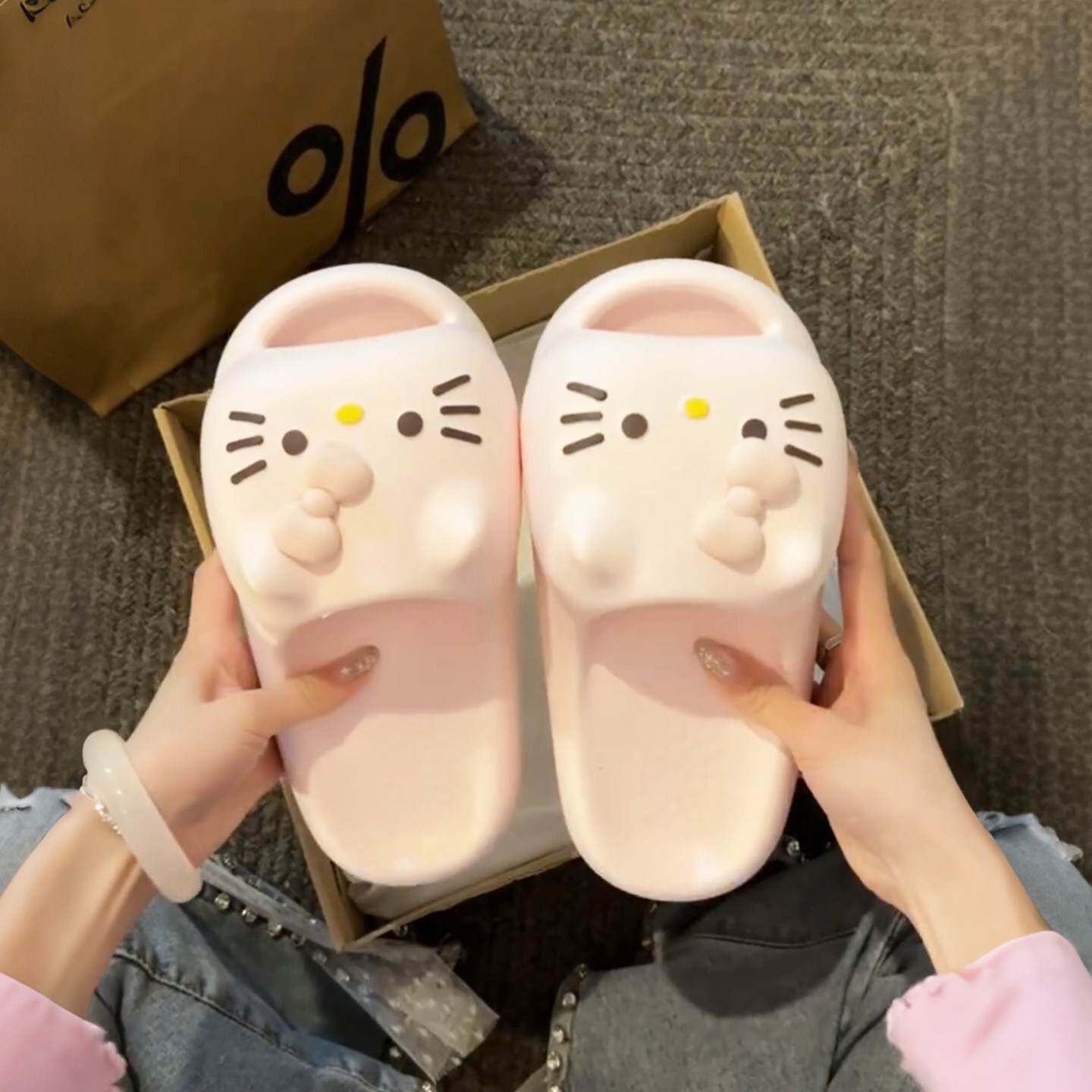 可爱猫咪厚底拖鞋踩屎感一字凉拖鞋夏季外穿家用室内浴室防滑凉拖
