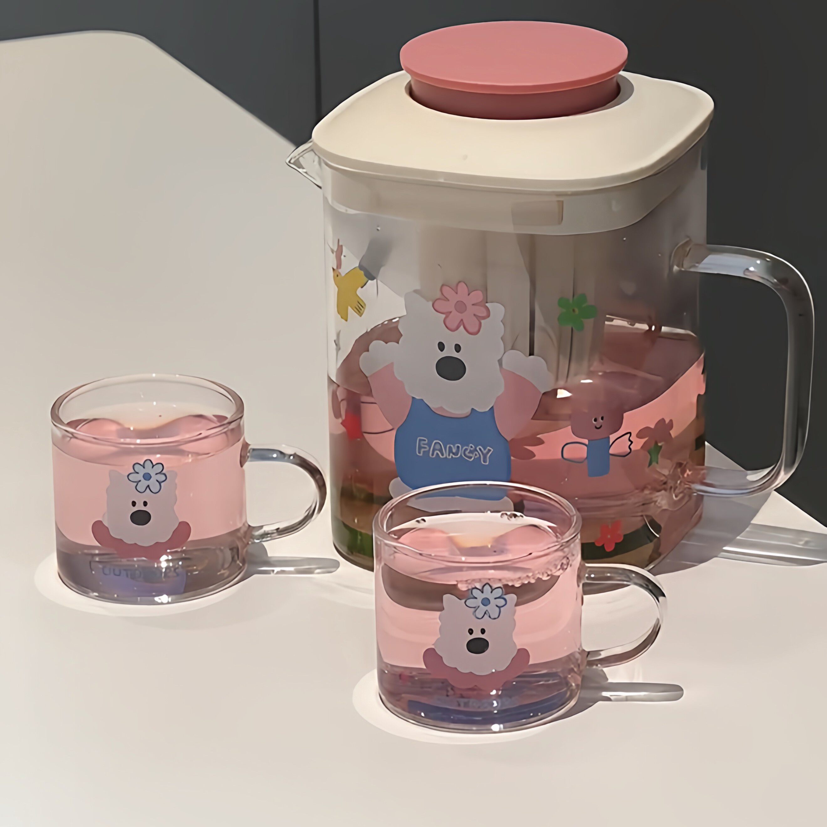可爱西高地茶壶玻璃耐高温家用花茶果茶冷泡壶茶水分离带盖冷水壶