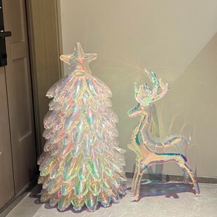 圣诞树气球充气打气大号立体水晶炫彩铝膜发光气球树橱窗摆件装饰