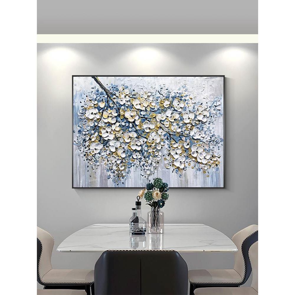 大芬油画村客厅装饰画沙发背景现代轻奢挂画餐厅花卉抽象立体壁画图片