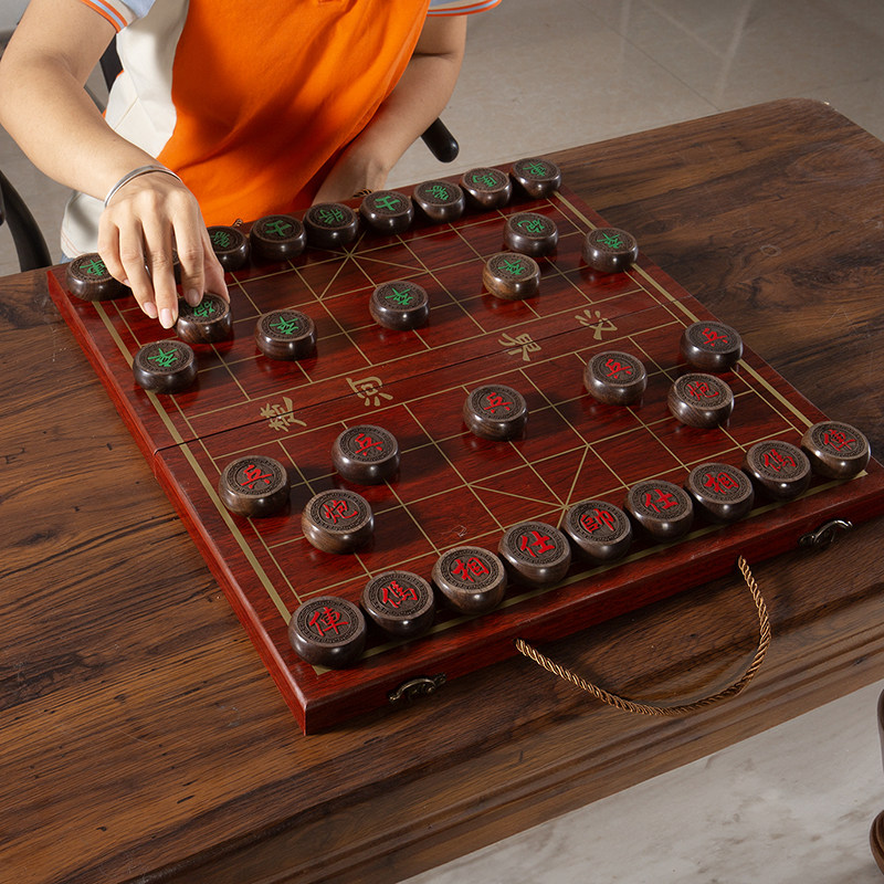 双面棋子中国象棋实木棋子带棋盘大号黑檀缅甸花梨木血檀木送礼品