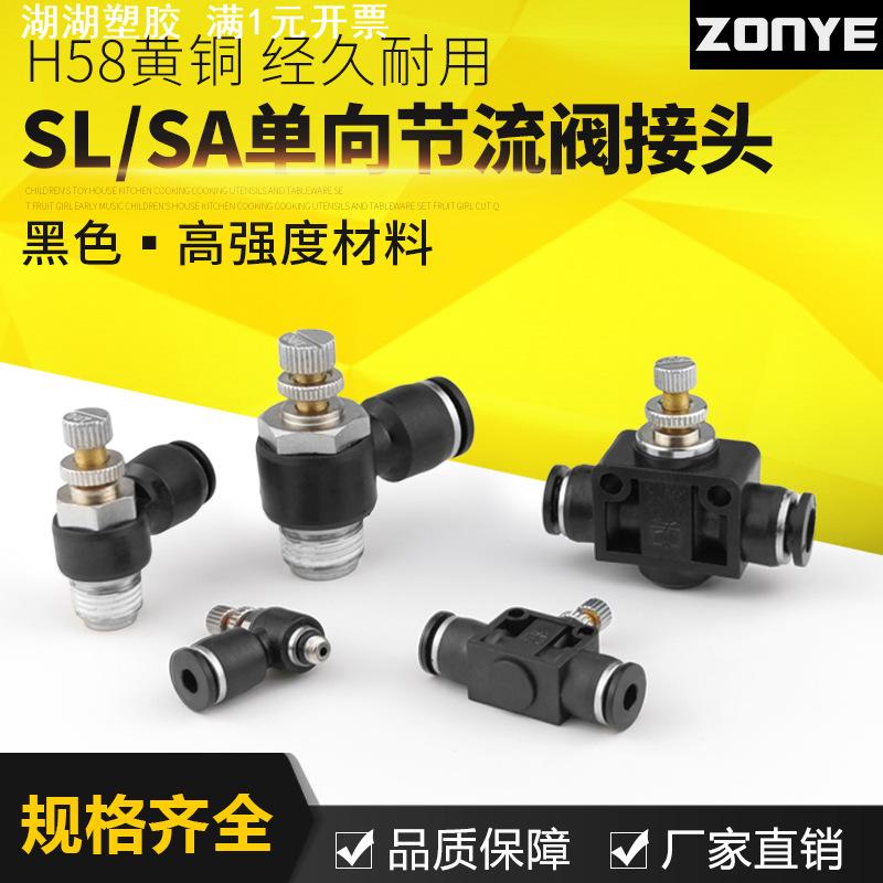 黑色气管接头调速气动单向管道气缸节流阀SA/SL4-M5/6-01/8-02/03图片