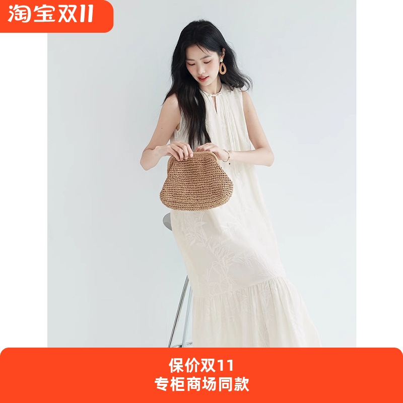 新中式设计感竹叶绣花气质无袖醋