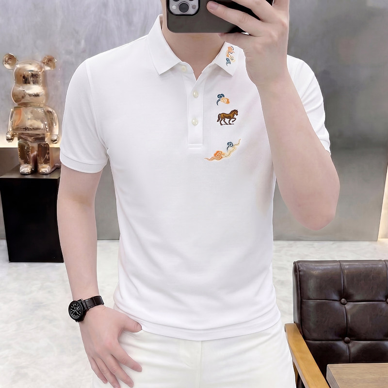 型男时尚 重磅刺绣翻领Polo衫短袖T恤2026夏季新款潮流青年翻领