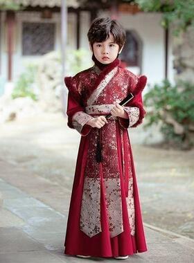 男童汉服加绒侠客冬季红色中国风古装唐装国学服少爷服武侠公子服
